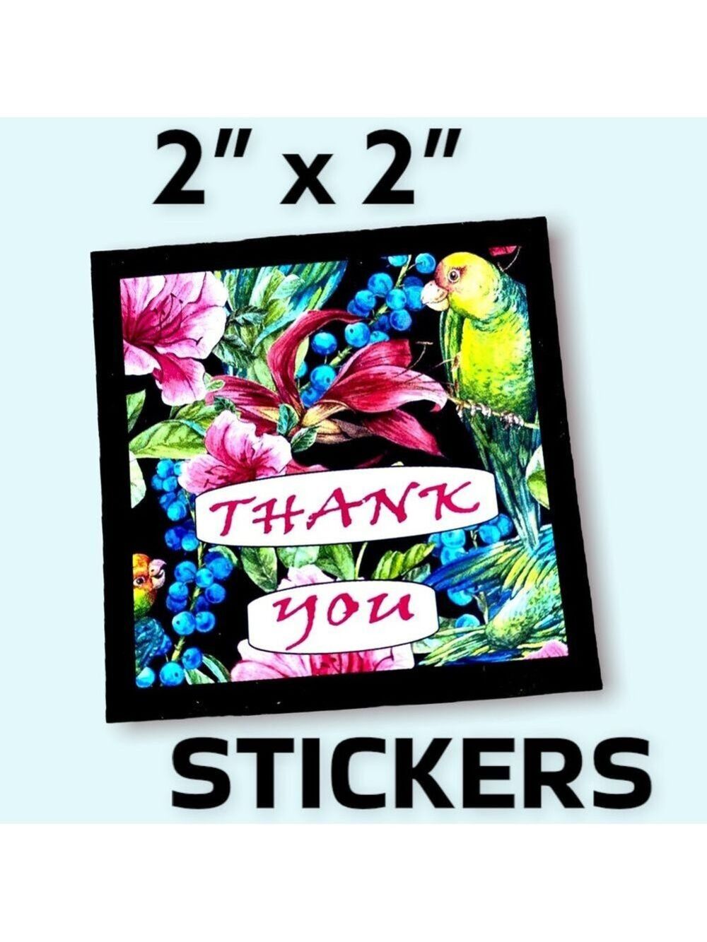 100 (2x2 Inch) Square Stickers, Tropical Parrot Hibiscus High Gloss, Tha…